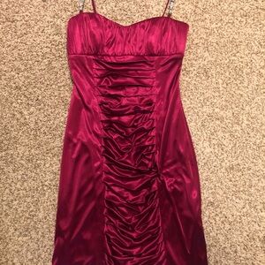 Ruched body-con dress with rhinestone straps